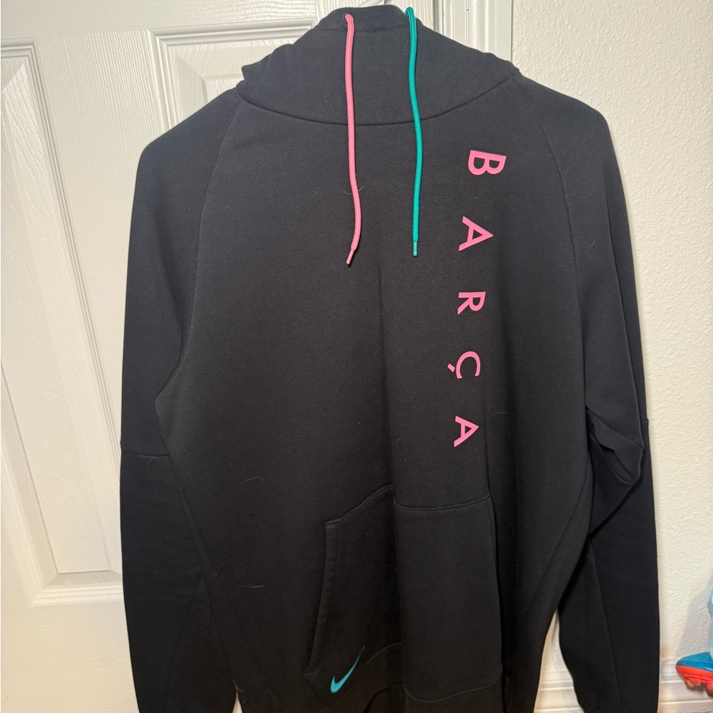 Nike Black Hoodie with Pink and Teal Accents